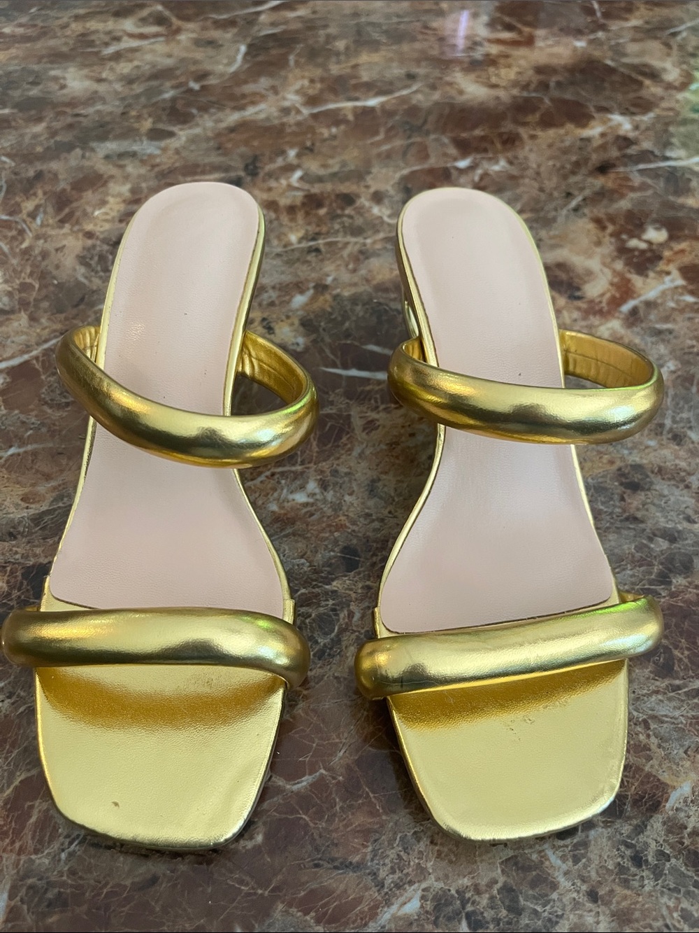 Gold Double-Strap Women's Slide Sandals